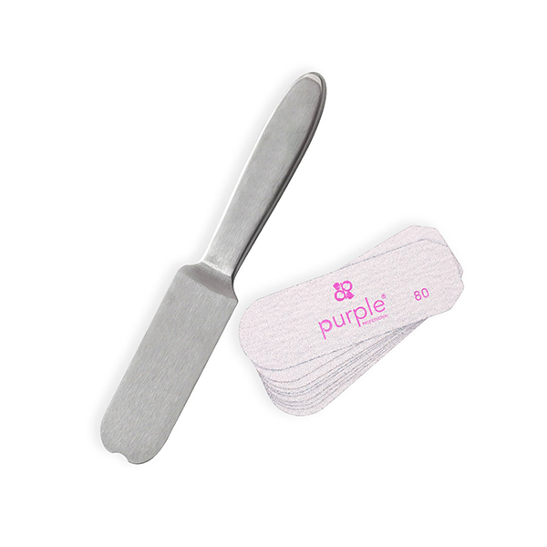 STAINLESS STEEL PEDICURE FILE W/ 5PCS 80gr + 5pcs SANDPAPER REFILLS 180gr