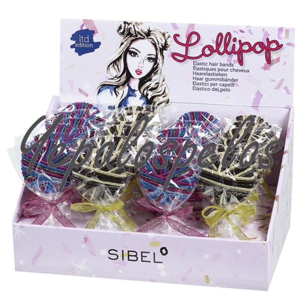 LOLLIPOP ELASTIC BANDS DISPLAY GLITTER 24 PIEZAS